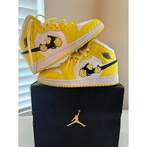 Nike Air Jordan 1 Mid GS “Dynamic Yellow Floral” Rose Patch Sneakers Size 5Y